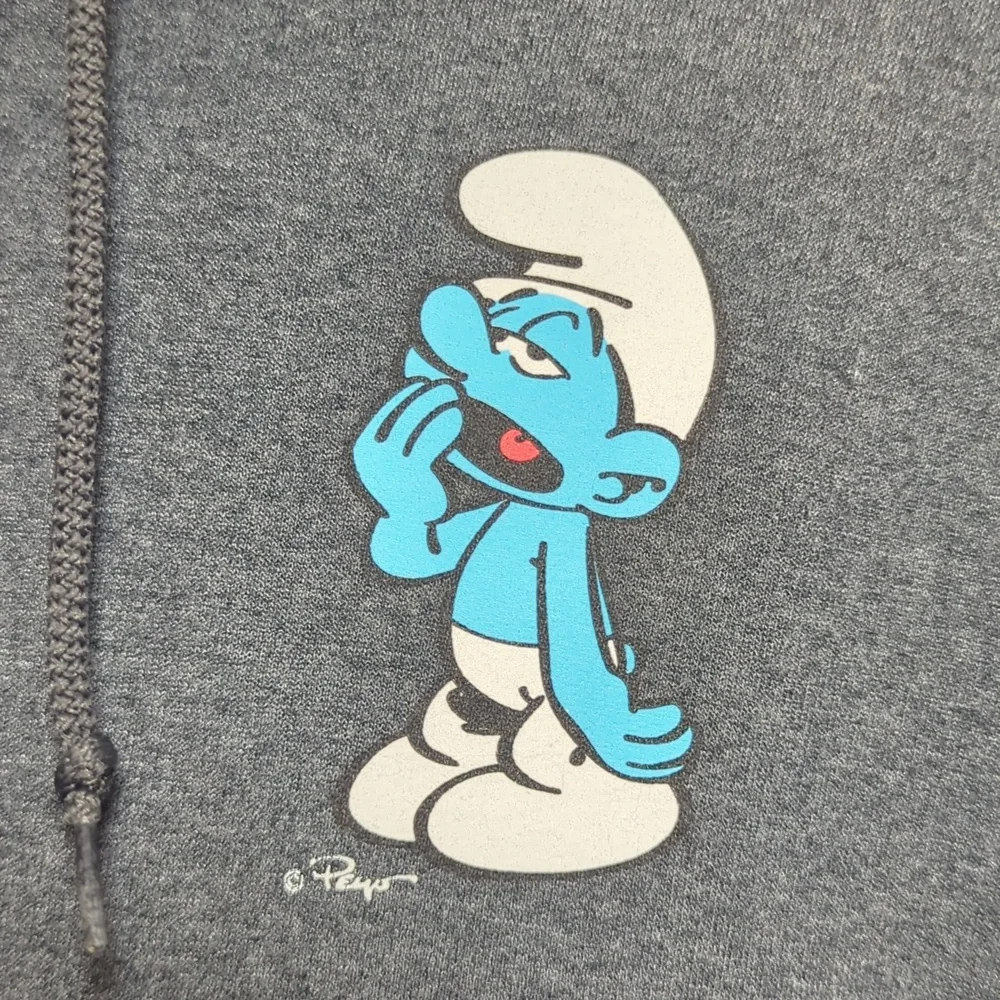 The Smurfs Peyo Lazy Sleepy Smurf Mushroom Hooded Sweatshirt Hoodie‎ Medium Grey
